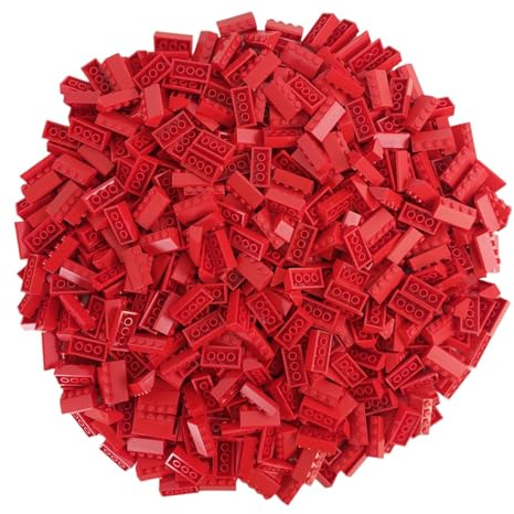 Q-Bricks Dachsteine Classic 2X4/ 45° | Farbe: Feuerrot | Bausteine für kreative Konstruktionen |100% kompatibel | Hergestellt in der EU (Dachsteine 2x4, 1000, STK.)