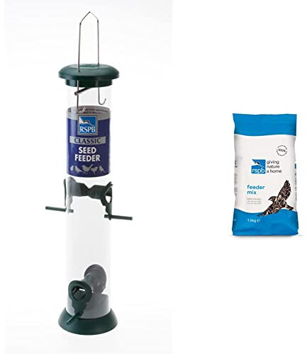 RSPB 15 inch Hanging Classic Seed Feeder for Mix Seed Blends & Wild Bird Feeder Mix 1.5kg, Designed For Putting Into A Tubular Seed Feeder All Year Round, Supporting The Charity