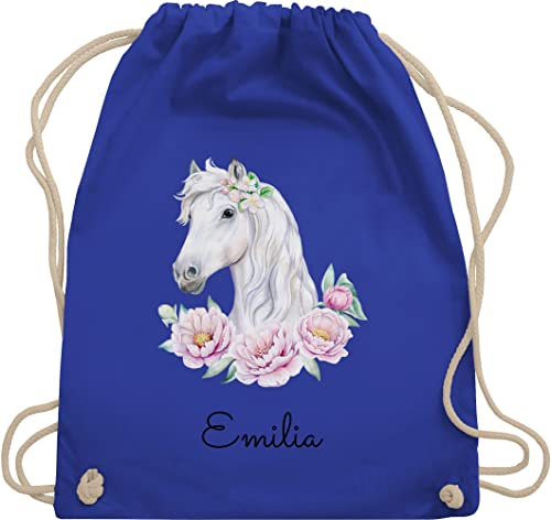 Turnbeutel Rucksack - Pferde - Pferdemotiv Pferdekopf Pferd Name - Unisize - Royalblau - geschenke für reiterinnen stoffbeutel pferderucksäcke mädchen pferdesport stoff kita beutel pferdemotive