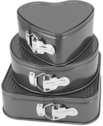 Set di Teglie per Torte, 3 Pezzi in Acciaio Al Carbonio a Forma di Cuore, Quadro e Cerchio per Fornello e Cottura Domestica, Ideali per Dolci e Feste