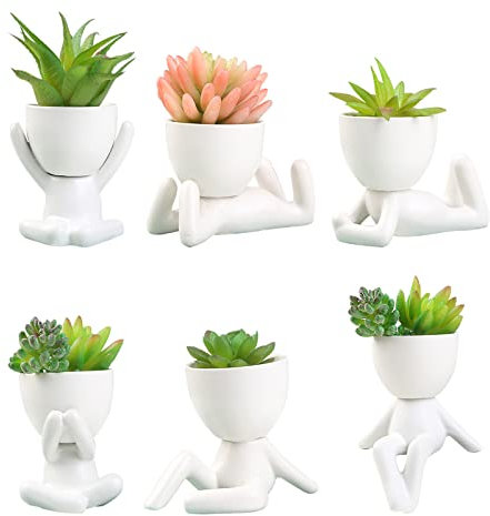 KAYKAI 6 macetas de cerámica para suculentas, macetas creativas con forma humana para suculentas, pequeñas macetas de cactus, mini macetas decorativas para decoración de mesa del hogar