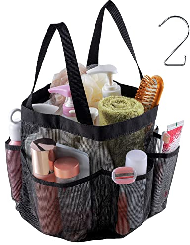 TAILI Mesh Shower Bag 26 x 26cm Quick Dry Shower Caddy with Hook & 6 Pockets, Portable Tote Travel Toiletries Bag Ideal for Gym, Travel, Camp, Beach, for Sunscreen Part of College Essentials