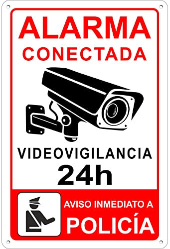 pubblimania Cartel Alarma Conectada Señal Videovigilancia Aviso a la policía en aluminio 3mm (Cm 20x30, Cartel Alarma Conectada)