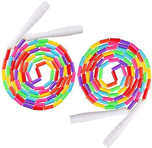 Fezog Springseil mit Regenbogenperlen, segmentiertes Springseil für Kinder und Erwachsene, verwicklungsfreies Seilspringen für Kinder, für Fitness-Training, 2 Stück