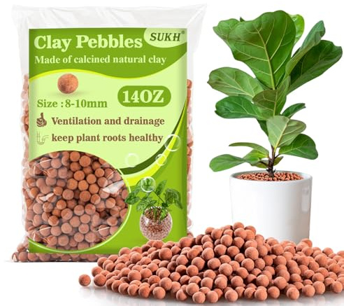 Sukh Clay Pebbles for Plants - Pebbles for Indoor Plants 100% Natural Clay, Used for Drainage, Decoration, Aquaponics, Hydroponics and Other Gardening Essentials Hydroton Small Pebbles Leca for Plants