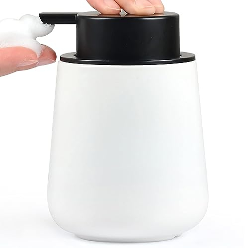 Seifenspender Umlaca Spülmittelspender,Nachfüllbarer Soap Dispenser Keramik 350ml,Spender Geeignet für Handseife,Shampoo,Duschgel,Waschmittel,Küche,Bad (Mattes Weiß Schaumseifenspender)