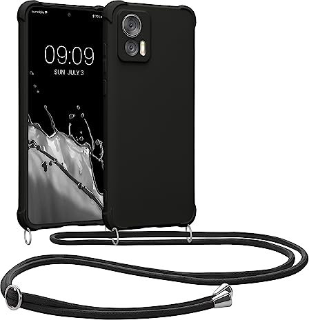 kwmobile Custodia Compatibile con Motorola Edge 30 Neo Cover - Back Case in Silicone TPU - Protezione Smartphone con Cordino - nero