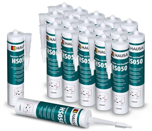 HAUSA Aquarium-Silikon Glas-Silikon HS050 schwarz 12x 310ml Silikon-Kleber & Dichtstoff für Aquarien Terrarien Glaskonstruktionen schnelle Aushärtung, süß- meerwasserbeständig, sicher für Fische