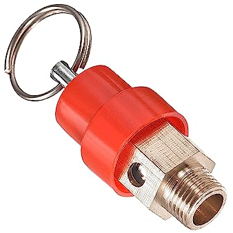 M METERXITY Air Compressor Valve - Brass Safety Valve, 115 PSI Set Pressure, Apply to Small Volume Pressure Reduction Applications (G 1/8 Male Threaded, Red)