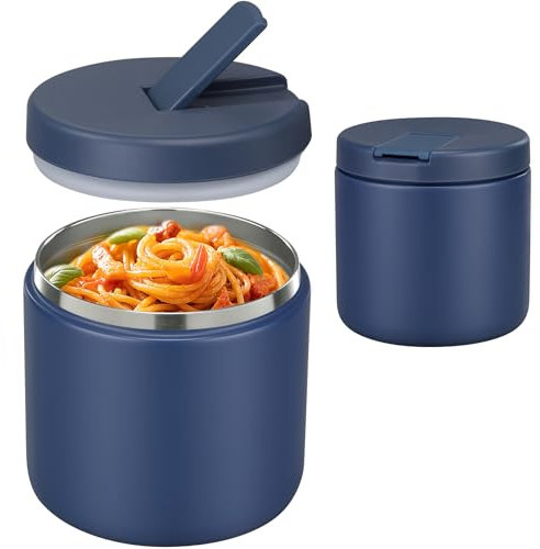 Pawtong 19oz Insulated Vacuum Food Jar with Buckle Lid Wide Mouth Soup Thermo for Hot Food Kids Leakproof Stainless Steel Lunch Container- Blue-1Pack