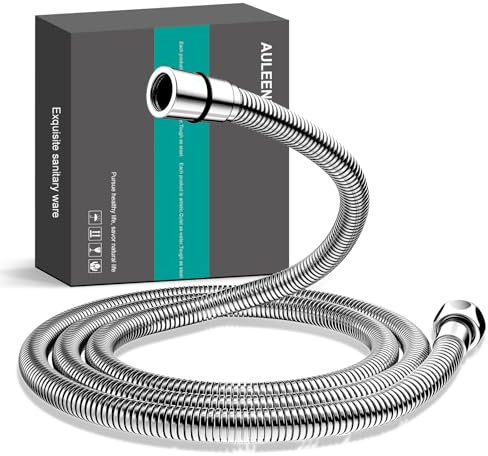 auleend 59 Zoll (1,5 m) verschlüsselter Brauseschlauch 304 Edelstahl Metall - Extra langer Brauseschlauch - Ersatz Handbrause - Hochdruckschlauch - Chrom