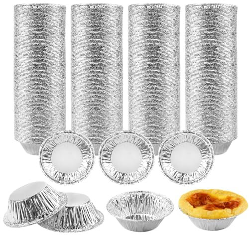 400 Pièces Moule Tartelette Pasteis de Nata Kit,7x2,5x4cm Moule Aluminium Jetable Plateaux en Papier d'Aluminium, Ronde MINI Moule en Aluminium, pour Tartes à la Confiture, la Cuisson de la Cuisine