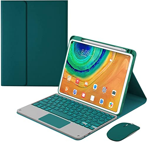 Tastatur Hülle für Huawei Matepad 11.5 mit Touchpad, Abnehmbare Tastatur Mit Hintergrundbeleuchtung, Schlankes Leder-Folio, Smart Cover Mit Stifthalter,Deep Green