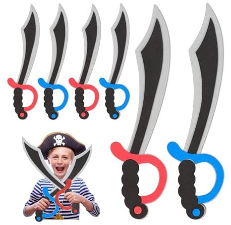 Relaxdays Piratensäbel Schaumstoff 8er Set, Karneval, Fasching, Halloween, für Kinder, Piratenschwert, 41 cm lang, bunt