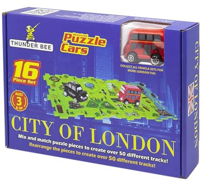 Puzzle Cars London Bus, 16-teiliges motorisiertes Set Verkehrsschilder, Zubehör ab 3 Jahren