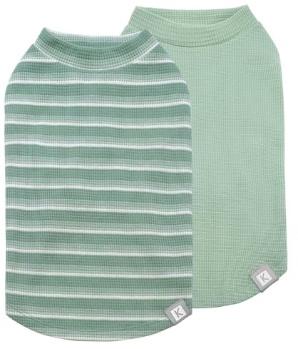 KYEESE 2Pack Waffle Dog Shirts, Lightweight Sleeveless Dog T Shirts for Small Dogs Boy Girl, Breathable Pet Vest Comfortable Tank Top Soft Dogs Clothes for Daily Wear, Green+Striped, M
