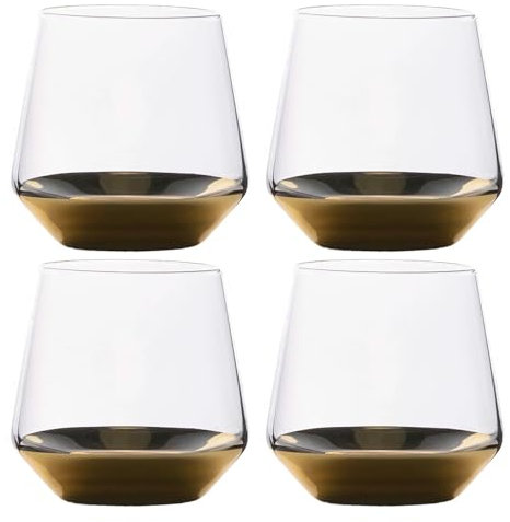 INTIRILIFE 4x Trinkglas mit goldfarbenem Boden - 350 ml Füllmenge - Wasser Saft Glas Kristallglas Becher stoßfest