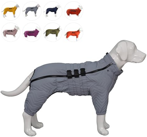 Warmer Hundemantel, doppellagige Hundeweste, Vier Beine bedeckt, Winddicht, wasserdicht, reflektierende warme Hundeweste, Outdoor-Schlittschuhkostüm für kleine, mittlere und große Hunde. Gray M