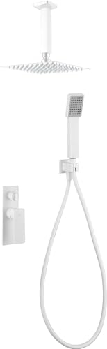 IMEX - Conjunto de ducha monomando empotrado con mango y rociador - Duchas empotradas techo - Griferia de baño (Blanco Mate)