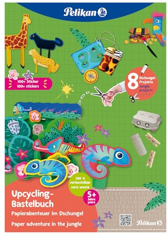 Pelikan Upcycling Bastelbuch mit Sticker, A4, Motiv: Dschungel, 32 Seiten