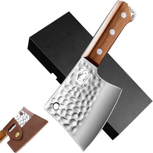 ohmonlyhoo hackmesser, Küchenbeil zum Schneiden von Fleisch und Knochen, Fleischerbeil mit Vollerlgriff aus Birnenholz, für Küche und Outdoor