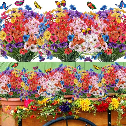 16 Pezzi Fiori Finti da Esterno Fiori Finti per Decorazioni Resistenti ai Raggi UV Piante Finte da Esterno Fiori Artificiali Piante Artificiali da Interno Esterno per Balcone Casa Giardino Finestra