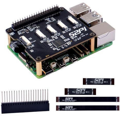 GeeekPi Quad FPC PCIe HAT for Raspberry Pi 5, B14 HAT 1 to 4 PCIe Interface with 40Pin GPIO Pin Header for Raspberry Pi 5