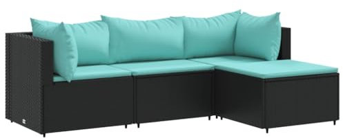 vidaXL Set Divani da Giardino 4 pz con Cuscini Nero in Polyrattan, Set Salotto da Giardino con Cuscini, Set arredo da Giardino, Set Salotto da Esterno