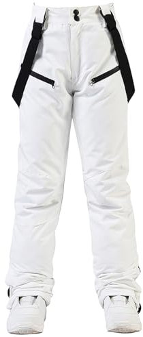 HOUZONIY Pantalon de Ski pour Femme - Pantalon de Snowboard Thermique - Pantalon d'extérieur pour Femme - Taille réglable - avec Bretelles Amovibles - Vêtement de Ski(Blanc L)