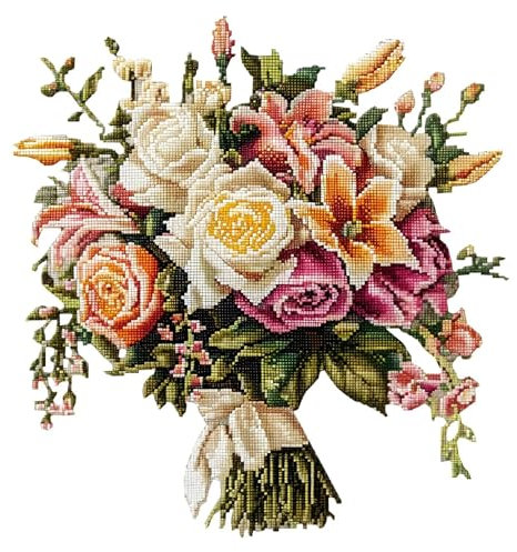 Xinpinzhou Kreuzstich Set Vorgedruckt Blumenstrauß, Stickvorlagen Stickbilder Vorgedruckt Kreuzstich Stickpackungen Stickpackung Cross Stitch Embroidery Kit Stickset Sticken Set Erwachsene Anfänger