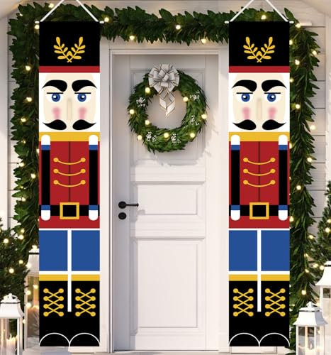 Christmas Decorations Nutcracker Soldier Banner Xmas Porch Door Sign Welcome Banner for Wall Home Party Decor Christmas Decorations Indoor Outdoor
