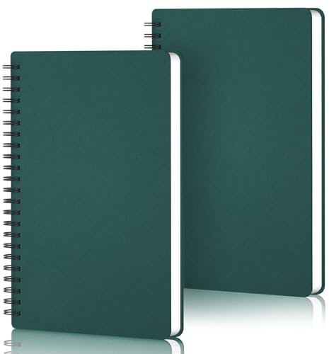 Yarotm Notizbuch A5 Liniert - 2 Stück Notizbücher Dunkelgrün - 14x21cm Spiralbindung Notebooks A5-100g/m² Papier Liniert Notizblock A5-60 Blatt/120 Seiten Spiralblock Diaries Notizheft