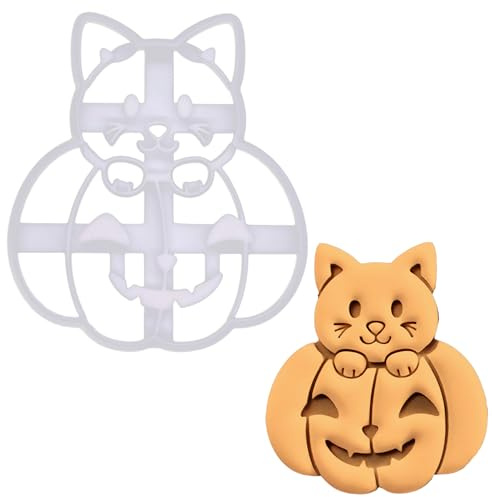 BAKERLOGY Katze in einem Kürbis Ausstechform - Niedlicher Halloween Ausstecher, Detailliertes Keksausstecher, Ideal für Fondant, Keksteig, Ton
