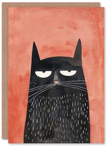 Artery8 Grumpy Pet Black Cat Lover Cartoon Watercolour Blank For Him Or Her Art Birthday Card