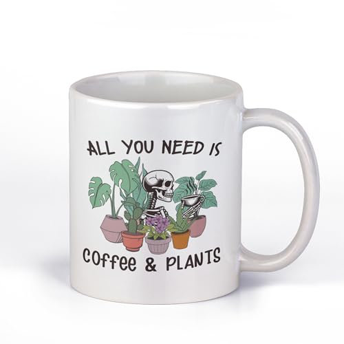Super Lemon All You Need is Coffee and Plants Mug – Funny Skeleton Design – Cute Ceramic Coffee Cup for Plant Lovers and Coffee Enthusiasts – Unique Gift Idea, 11oz