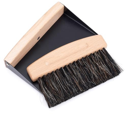 Desktop Broom and Dustpan Set, Mini Dustpan and Brush Set Wooden Handheld Broom and Dustpan Set for Cleaning Desktop Bed Car Animal Cage & Windowsill(Black)