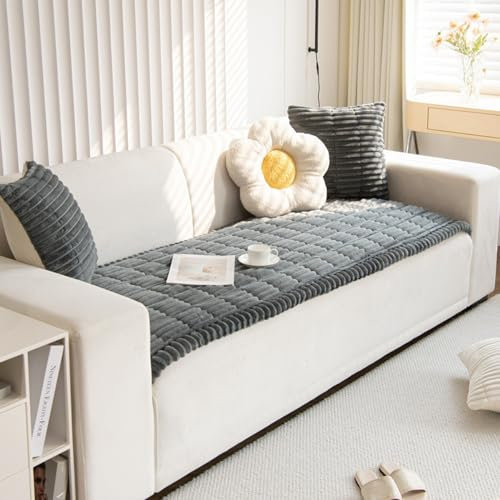 HGTRH Sofa üBerzug FüR Wohnlandschaft U Form Cord, Couch üBerzug L Form XXL 4 Sitzer mit Rundung, Couch üBerzug Cord rutschfeste Schutzdecke VerschleißFest Waschbar Dark Grey Pillowcase50*30