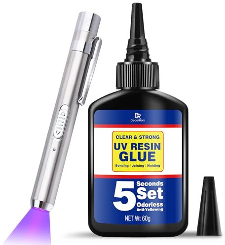 UV Harz mit Lampe - 60g UV Kleber mit wiederaufladbarer LED Taschenlampe - 5 Sekunden Schnellhärtung für Schmuck, Glas, Kunststoff & Harz, Transparenter UV-Klebstoff zum Kleben & Reparieren