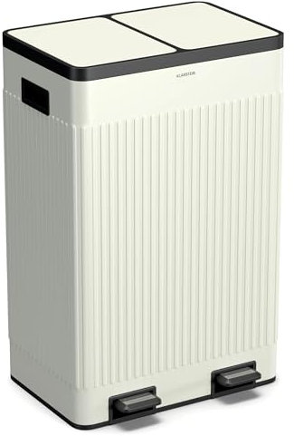 Klarstein Grama 60 Mülleimer 2 Fächer - 60 L Abfalleimer Mit Soft-Close Deckel, Retro-Design, Herausnehmbare 30 L Behälter, Pedalmechanismus, Vintage Creme