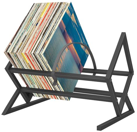 CASDUCT Rangement de disques vinyles, organiseur de 80 à 100 vinyles avec séparateur réglable, support élégant pour bureau, magazines, livres, dossiers, albums, noir