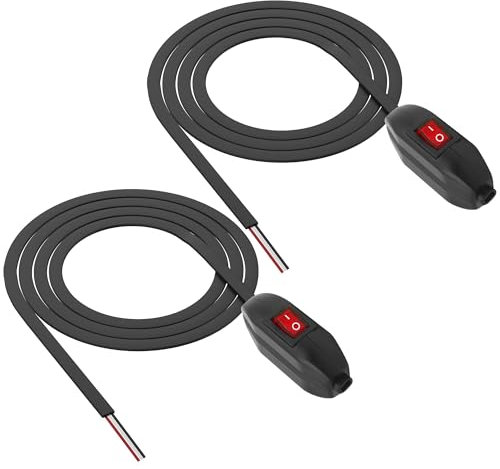 XMSJSIY Inline On/Off Switch Cable with Red LED ON/Off Push Button 3A 12V 24V Rocker Switch Extension Cord Cable for LED Lamp, Light Strips - 0.7M/2.29 FT - 2PCS