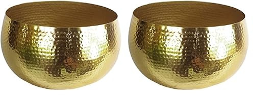 Leaf LEAF-7305 Large Metal Planter Hammered - Straight Edge, Gold Colour, 32 x 20 cm (Pack of 2)