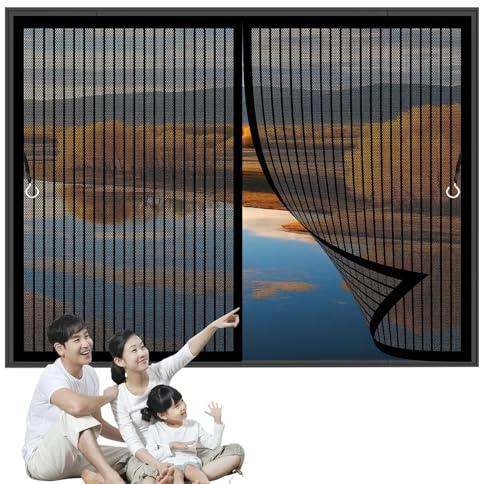 Zanzariere Magnetiche 100 x 65 cm Facile da Installare, Resistente e Durevole, Non Accorciabile Zanzariera per Finestra Rete Personalizzabile per Finestra di Multi Tipi, Nero