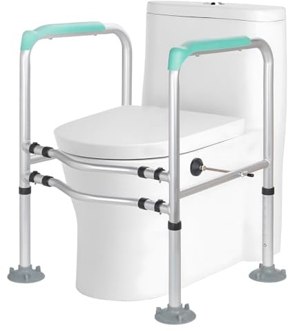 OUUTMEE Toiletten Haltegriff höhenverstellbar, WC Aufstehhilfe für Senioren | Aufstehhilfe Armlehnenhöhe und -länge verstellbar, mit Saugnapf-Fußpolster,Toilettenstützgestell,Tragfähigkeit: 200 kg