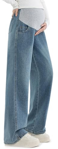 Alled Premaman Jeans Copri Pancia, Donne Gravidanza Gamba Larga Elastica Pantaloni Vita Regolabile, Jeans maternità Soldato con Tasche Lounge Pantaloni