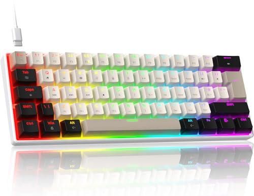 ZIYOU LANG MK21 Mechanische Gaming-Tastatur, 60% Kompakt UK-Layout, 61-Tasten Mini Kabeltastatur mit Hot-Swap, RGB-Beleuchtung, Anti-Ghosting, Roter Switch, für PC, MAC, Gamer, Büro - Stern Weiß