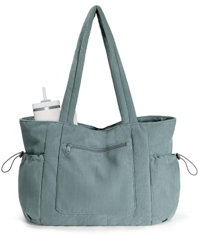 ECOHUB Large Corduroy Tote Bag, Work Tote Bag for Women with Zipper | Recycled Handbag with 15.6 Laptop Compartment, Shoulder Bags for Shopping Travel Daily Use