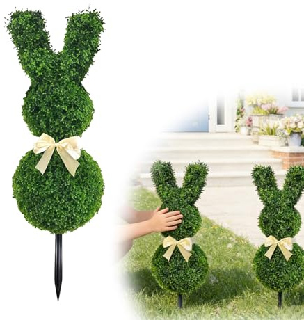 Osterdeko Outdoor, Groß Künstlich Buchsbaum Hase Gartenstecker, Osterhasen Figuren Groß Outdoor, Ideal Für Die Veranda, Den Garten Und Das Haus (50cm-ohne Licht, 1 PC)