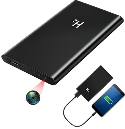 YCCNIU Cámara Oculta, Cámara Espía 2 en 1 con Batería Externa de 5000 mAh | Mini Cámara Espía Oculta, HD 1080P, Visión Nocturna, Grabación en Bucle, 17 Horas de Grabación