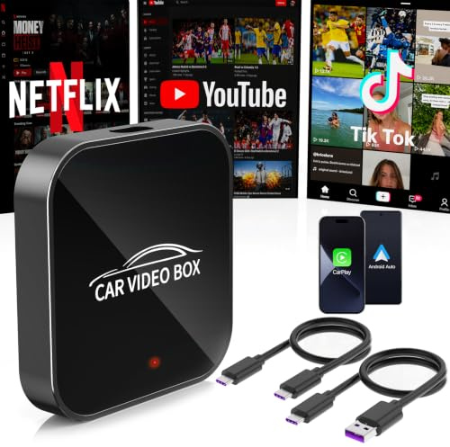 3-in-1 Magic Video Box – Wireless CarPlay & Android Auto Adapter con Netflix, YouTube, TikTok, supporto scheda TF, aggiornamento wireless, CarPlay AI Box a bassa latenza per veicoli dal 2016